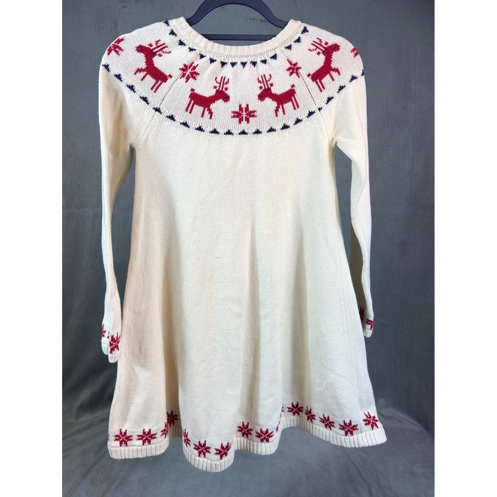 Hanna Andersson Christmas Girls Sweater Dress Reindeer Fair Isle 100% Cotton  8‎